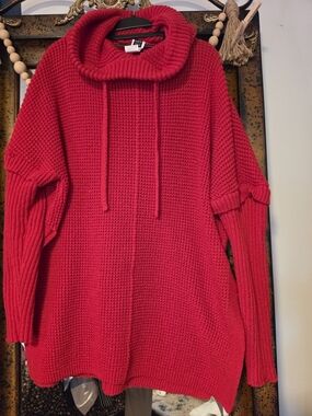 SHEIN Bright Red Cowl Neck Chunky Knit Sweater